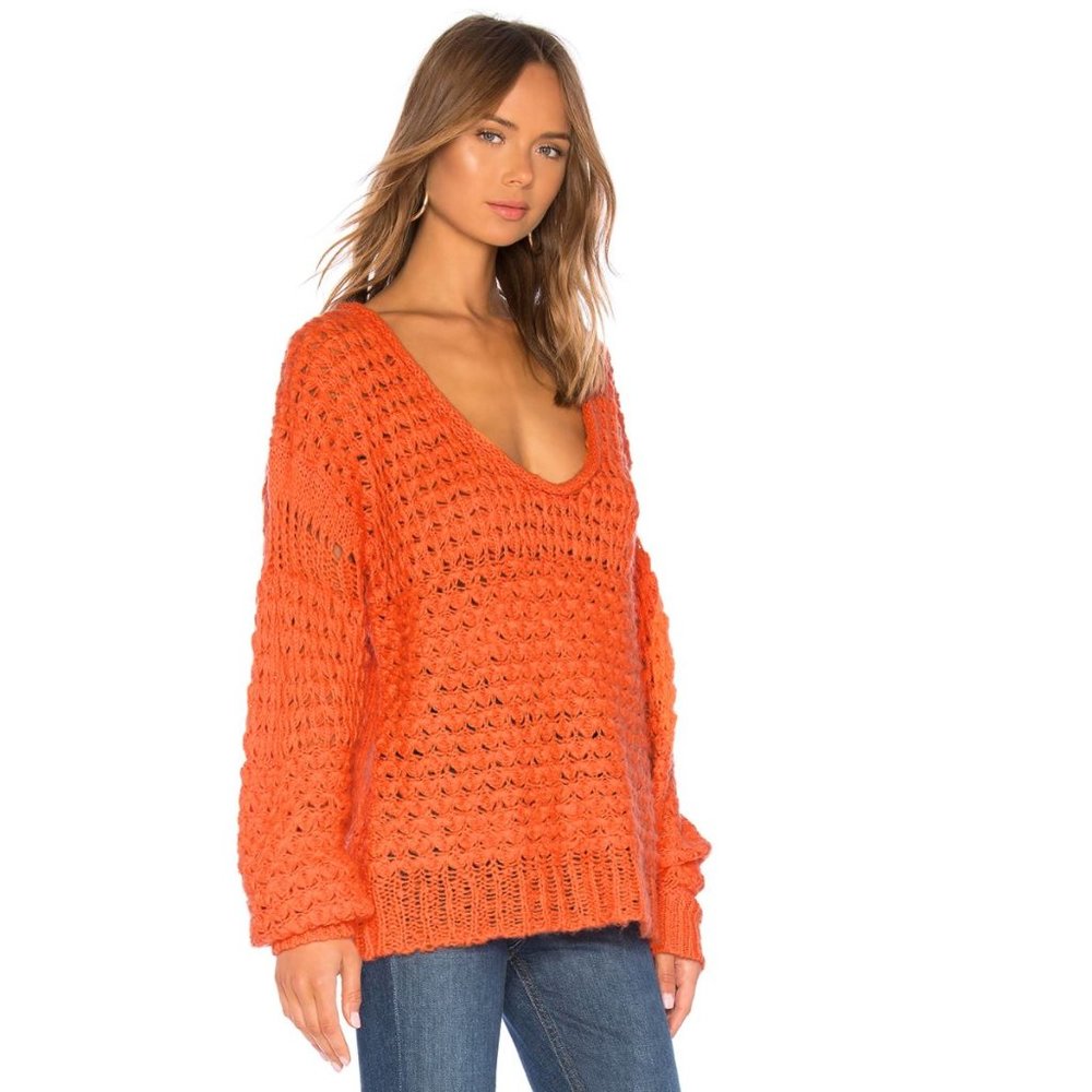 NWOT FREE PEOPLE Crashing Waves Knit Pullover in Orangy Red, XS - Picture 5 of 13
